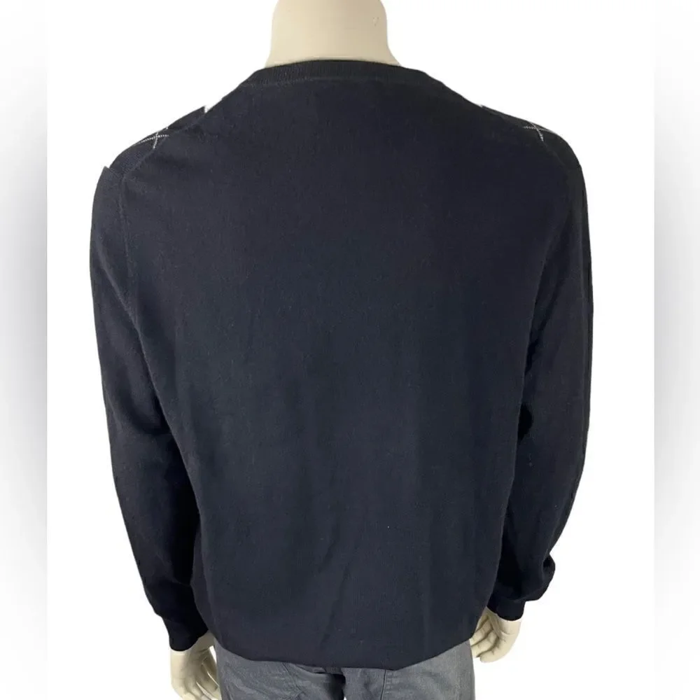 Alan Flusser V-Neck Argyle Sweater 100% Cashmere Size L Like New Condition